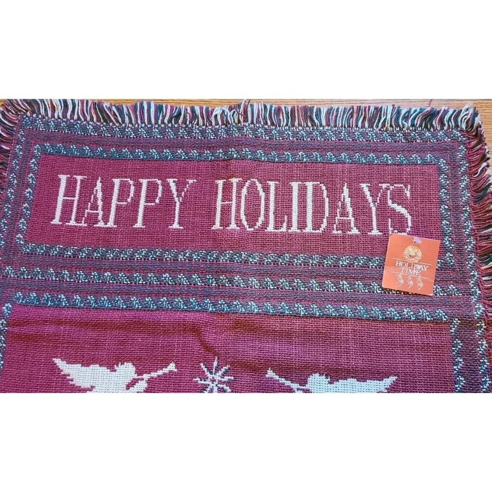 Vtg 1995 Windham Trading Happy Holidays Decorative Throw Blanket‎ Tapestry 24x40